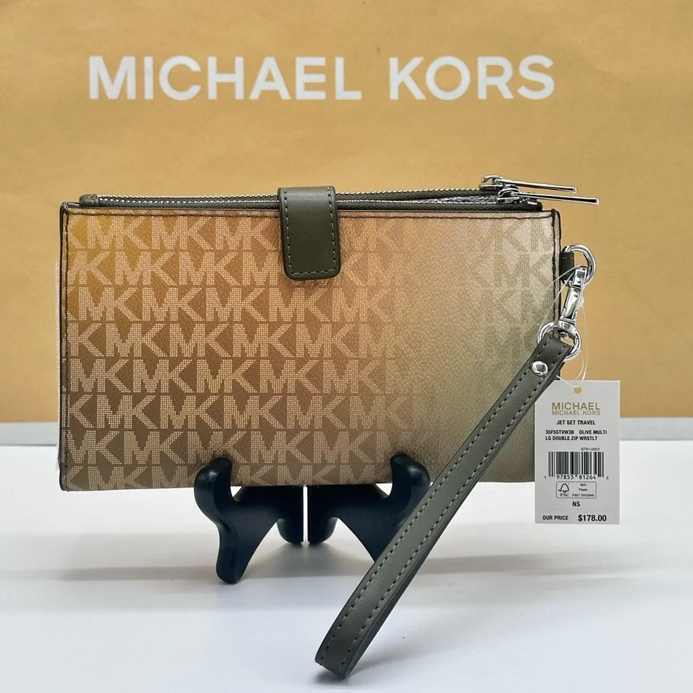Michael Kors Olive Multi Jet Set Wristlet